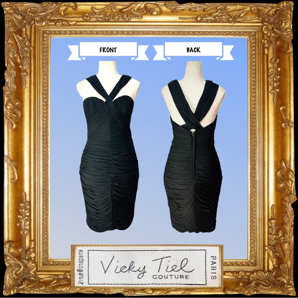 Vicky Tiel Vintage Couture Black Ruched Cocktail Dress Size 4